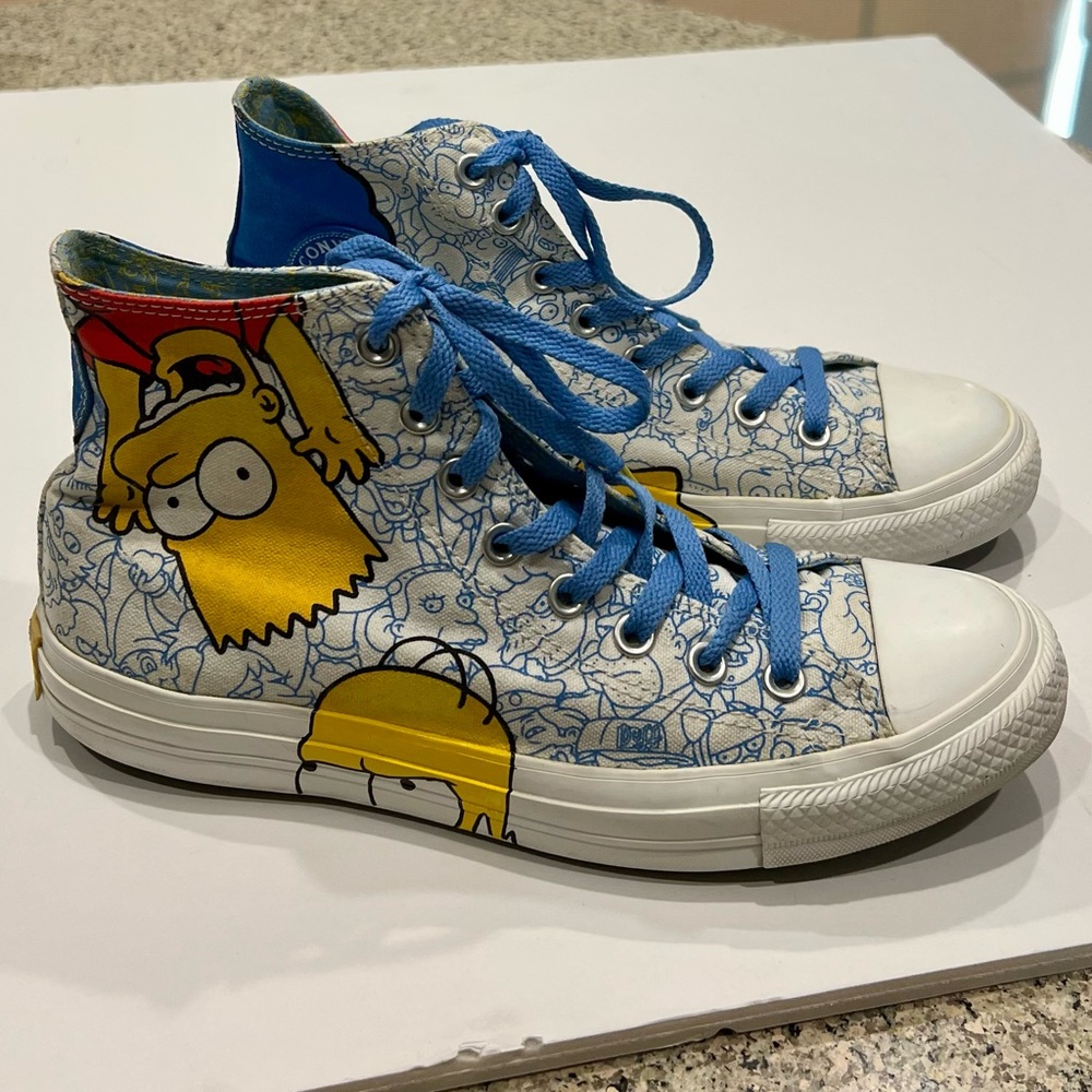 The Simpsons Converse Blue and White Athletic Shoes with Cartoon Design